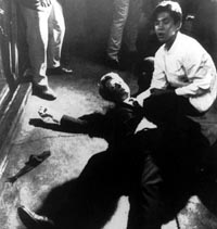 Bobby Kennedy laying on the ground at the Ambassador Hotel.