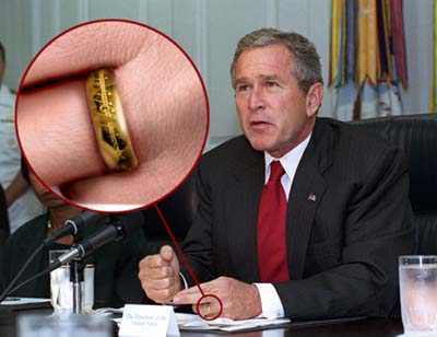 Picture of Lord of the Ring on hand of Pres. Bush.