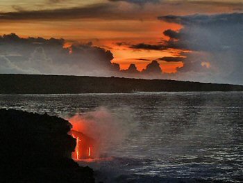 Lava flowing into the sea.